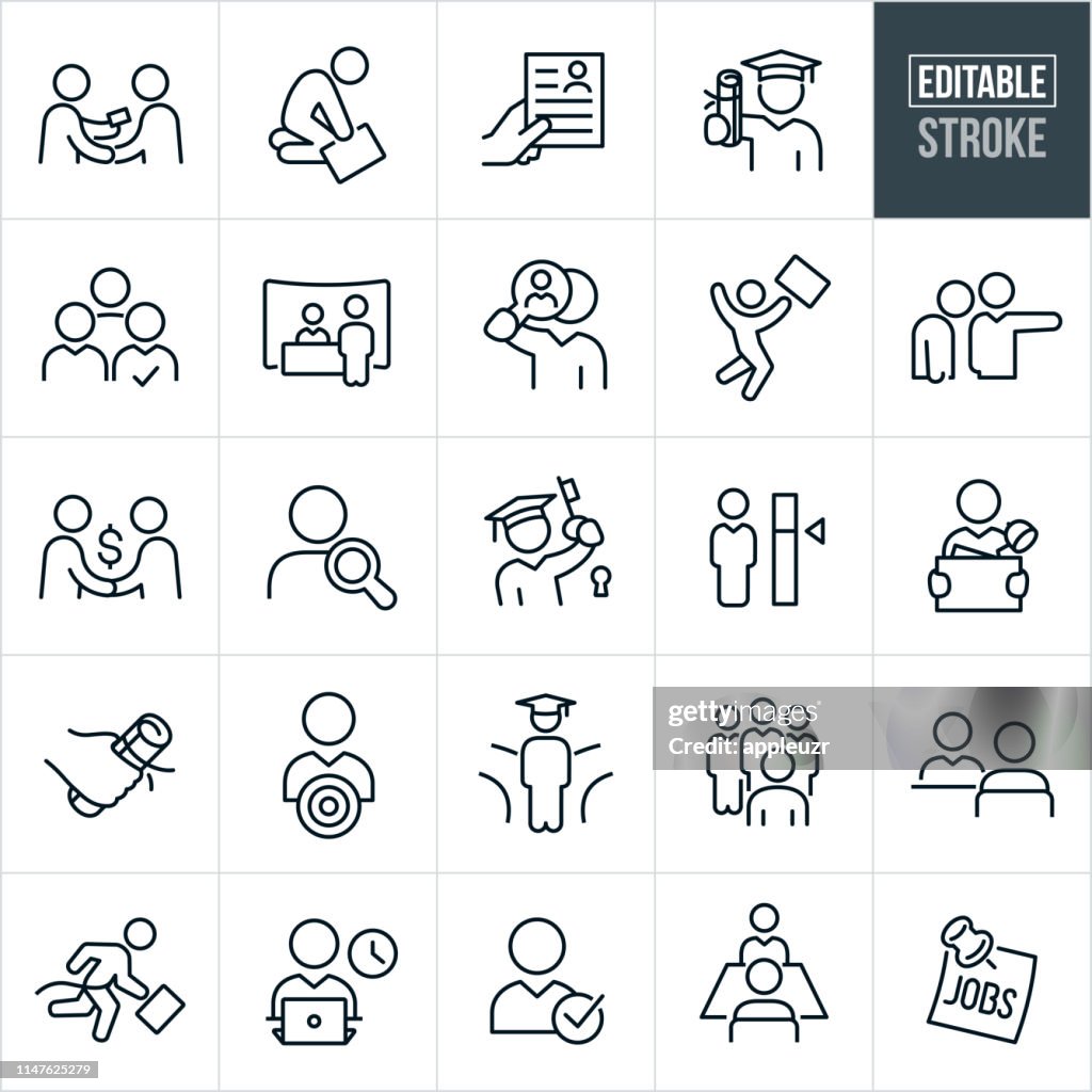 Job Recruiting and Hiring Thin Line Icons - Editable Stroke