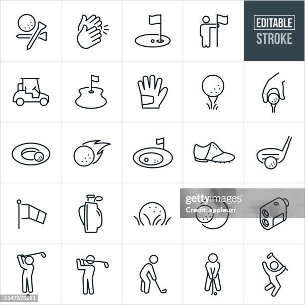stockillustraties, clipart, cartoons en iconen met golf dunne lijn iconen-bewerkbare stroke - golfer