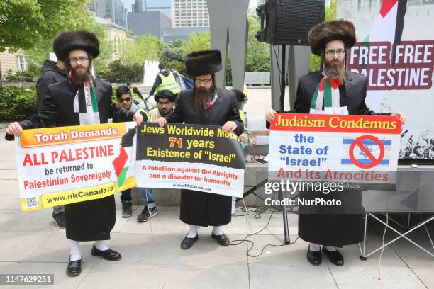 Ultra-Orthodox Jewish rabbis protest against Israel during the Al Quds Day rally outside the U.S. Consulate in Toronto, Ontario, Canada on May 01,...