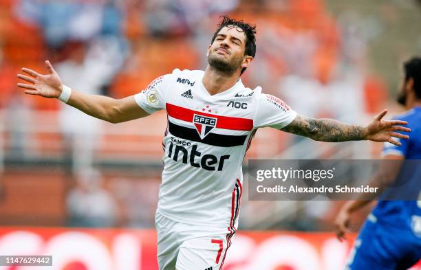 Alexandre Pato of Sao Paulo celebrates after scoring the first goal of his team during the match against Cruzeiro for the Brasileirao Series A 2019...