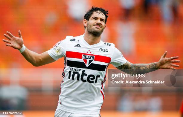 Alexandre Pato of Sao Paulo celebrates after scoring the first goal of his team during the match against Cruzeiro for the Brasileirao Series A 2019...