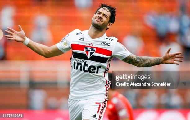 Alexandre Pato of Sao Paulo celebrates after scoring the first goal of his team during the match against Cruzeiro for the Brasileirao Series A 2019...