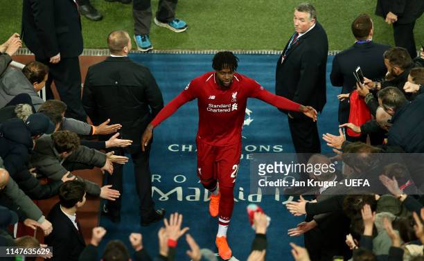 Divock Origi of Liverpool makes his way back into the tunnel after the final whistle during the UEFA Champions League Semi Final second leg match...