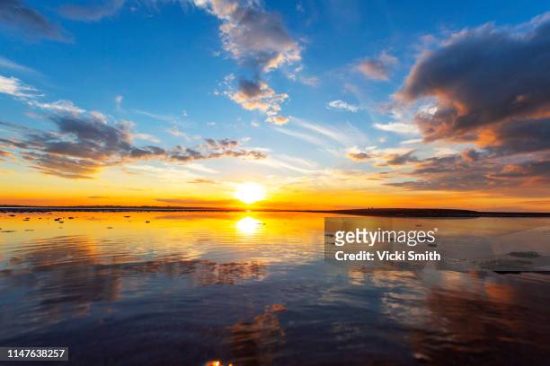 multicolored tranquil sunrise over water - 日の出　海 ストックフォトと画像