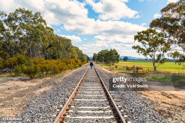 a single male walking along the railroad tracks - special:random - fotografias e filmes do acervo