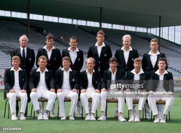 The New Zealand team before the 1st Test match between New Zealand and England at Lancaster Park, Christchurch, 12th February 1988. Pictured are :...