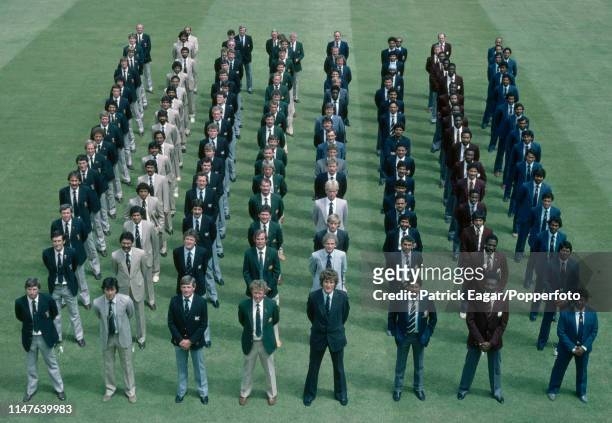 The eight teams competing in the Prudential World Cup line up at Lord's Cricket Ground, London, 8th June 1983. The team captains are : Duncan...