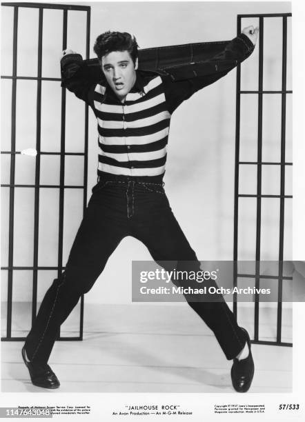 Elvis Presley in a scene from the movie "Jailhouse Rock" which was released in 1957.