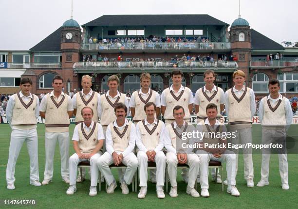 The Somerset squad before the Benson and Hedges Cup Semi Final between Lancashire and Somerset at Old Trafford, Manchester, 13th June 1990. Pictured...