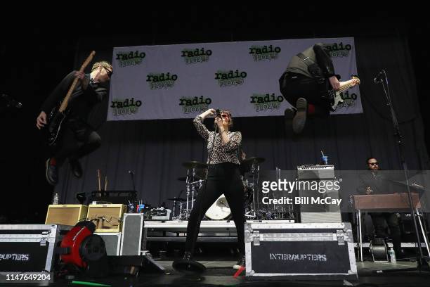 Kevin Bivona, Aimee Interrupter and Justin Bivona of the band The Interrupters performs at the Radio 104.5 12th Birthday Celebration June 2, 2019 at...