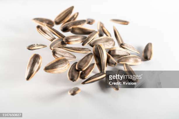 sun flower seeds dancing in mid air captured with high speed sync."n - sunflower seed stock pictures, royalty-free photos & images