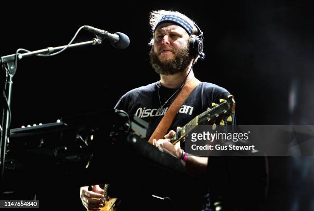 Justin Vernon of Bon Iver performs as headliner on the North stage during the All Points East Festival in Victoria Park on June 2, 2019 in London,...