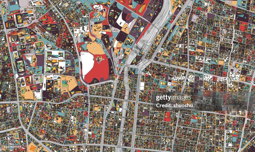 Art illustration map,Tokyo city structure,near ueno park,Japan