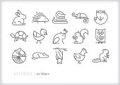 Small animal critter line icon set