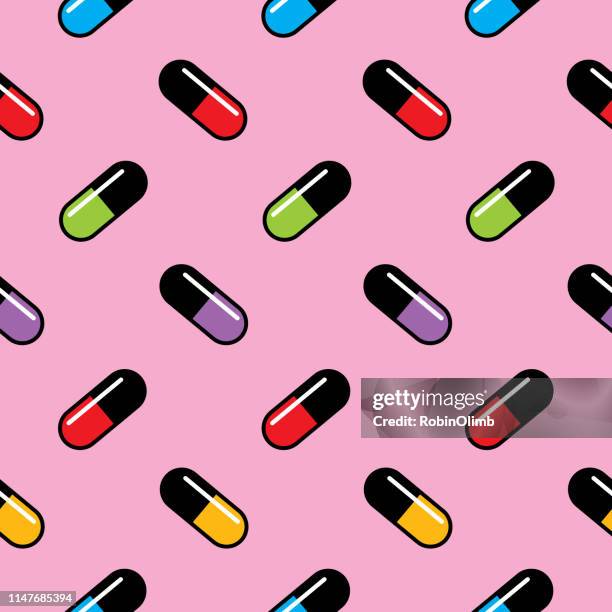 colorful bold pills seamless pattern - pill background stock illustrations