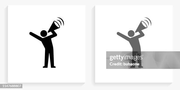 megaphone protest black and white square icon - boycott stock illustrations