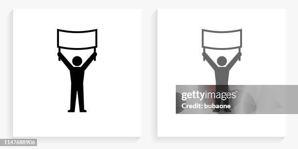 protest sign black and white square icon - boycott concept stock illustrations