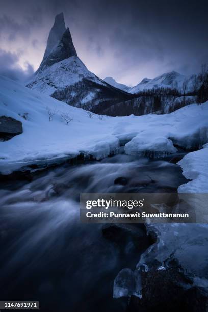 stetind, norway's national mountain in a morning in winter season, norway, scandinavia - stetind stock pictures, royalty-free photos & images