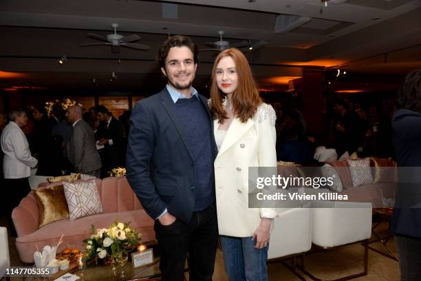 Nick Kocher and Karen Gillan attend the premiere of Hulu's "Catch-22" on May 07, 2019 in Hollywood, California.