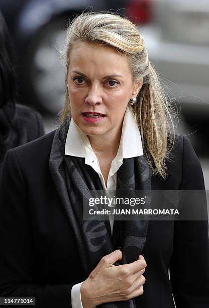 The UNASUR General Secretary, Maria Emma Mejia of Colombia, walks upon arrival at the Argentine Defense Minister to attend the Union of South...