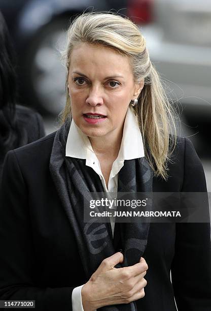 The UNASUR General Secretary, Maria Emma Mejia of Colombia, walks upon arrival at the Argentine Defense Ministry to attend the Union of South...