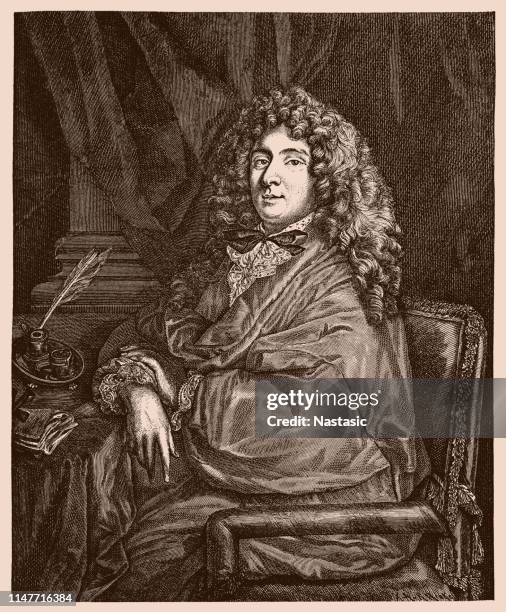 jean-baptiste poquelin, molière (15. januar 1622 – 17. februar 1673), französischer dramatiker und schauspieler - perücke stock-grafiken, -clipart, -cartoons und -symbole