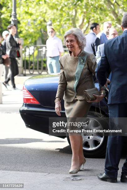Queen Sofia attends a meeting at 'Escuela Superior De Musica Reina Sofia' on May 07, 2019 in Madrid, Spain.