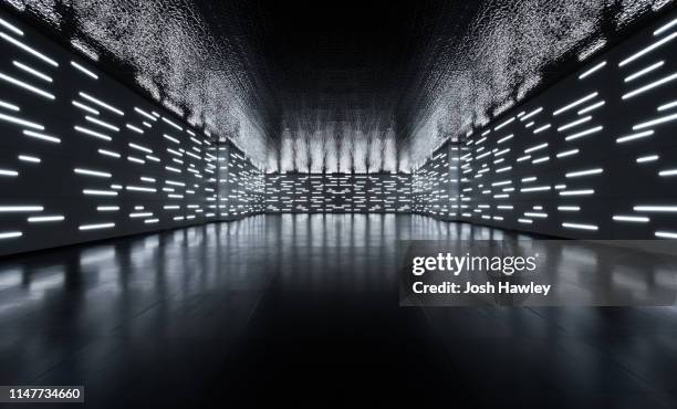 futuristic empty room, 3d rendering - illuminated corridor stock pictures, royalty-free photos & images