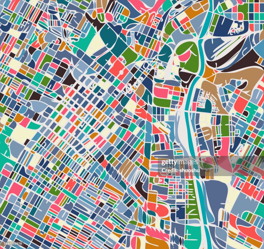 Art illustration map,Los Angeles city,near Union station,USA