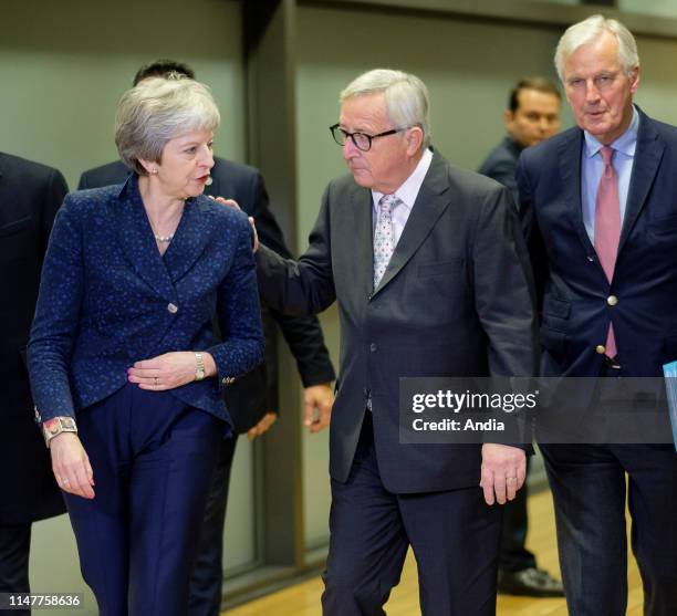 Belgium, Brussels, on : Brexit EU summit with British Prime Minister Theresa May, President of the European Commission Jean-Claude Juncker and Michel...