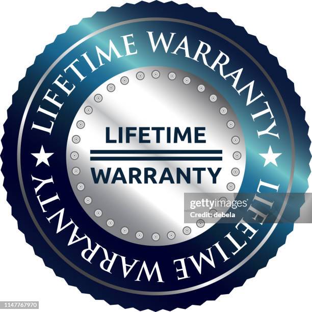 lifetime warranty luxury silver round label - life events stock illustrations