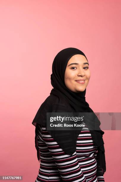 studioportrait of a teenage girl - funny muslim stock pictures, royalty-free photos & images