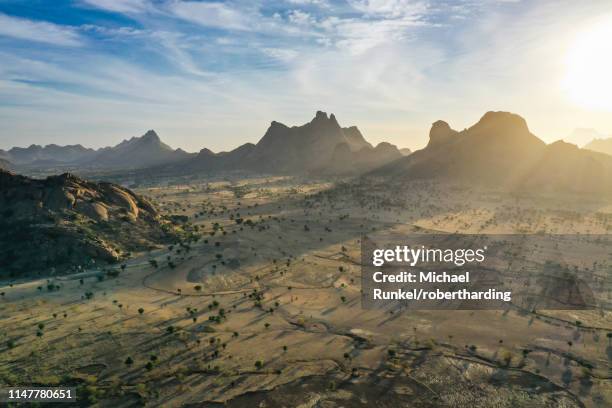 aerial of beautiful mountain scenery, sahel, chad, africa - sahel foto e immagini stock