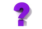 question mark 3d purple interrogation point punctuation mark render graphic symbol icon asking sign isolated on white background
