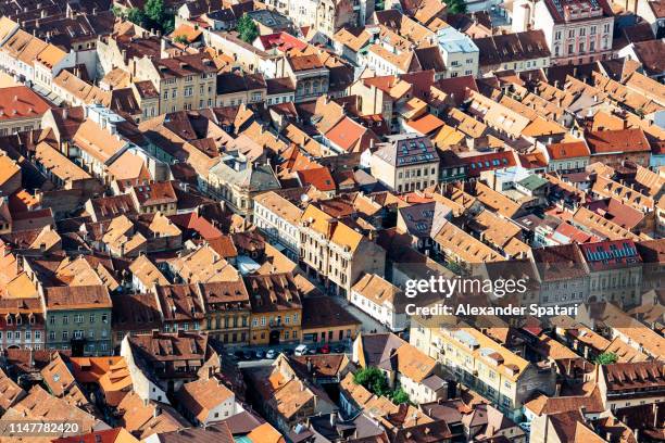 old town of brasov aerial view, transylvania, romania - brasov romania stock pictures, royalty-free photos & images