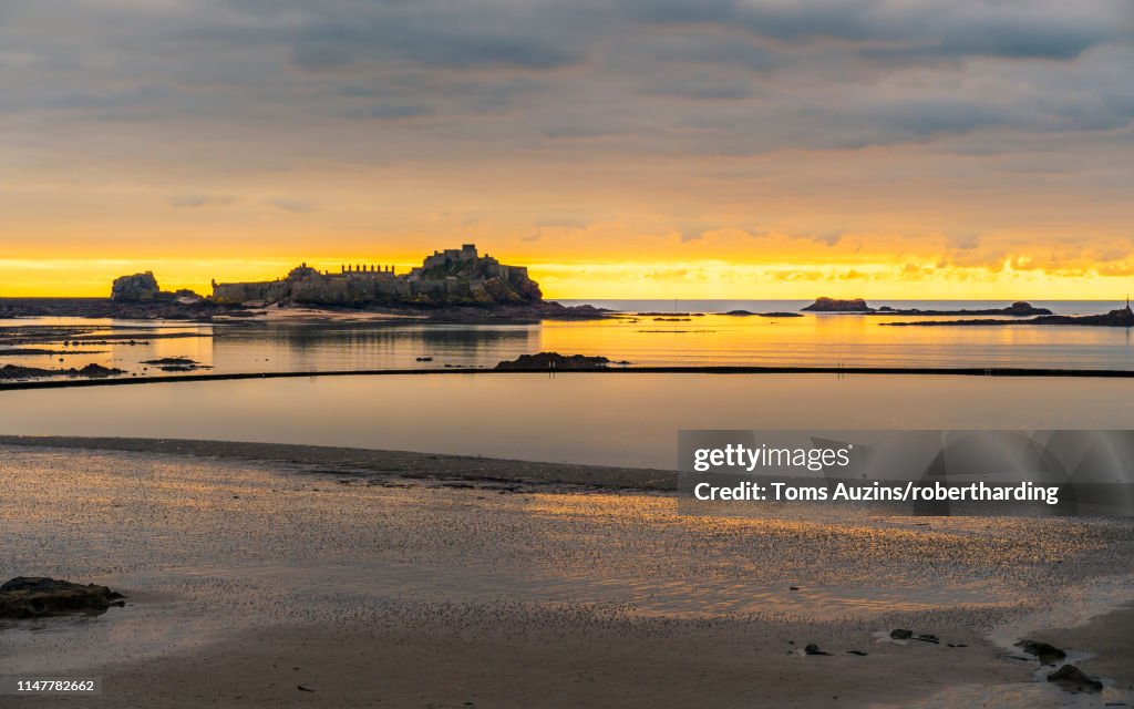 Elizabeth Castle at sunset, Jersey, Channel Islands, United Kingdom, Europe