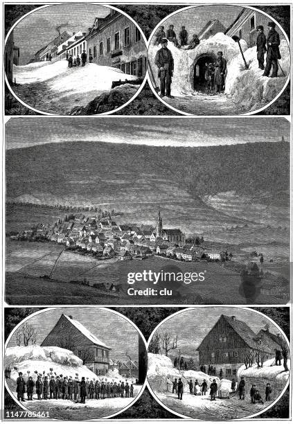 impressions from oberwiesenthal, ore mountains - dramatic landscape stock illustrations