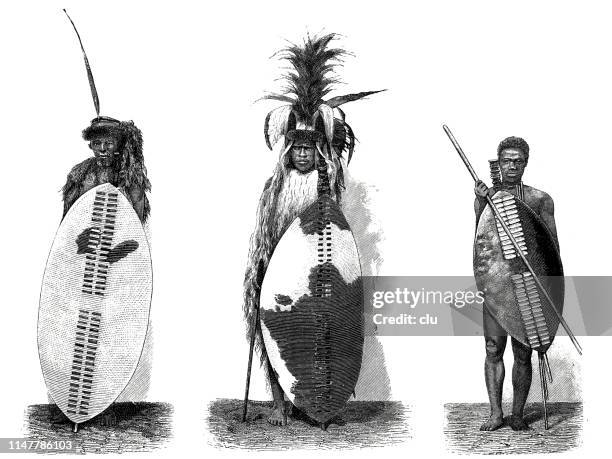 soldiers of the zulu king - zulu tribe stock illustrations