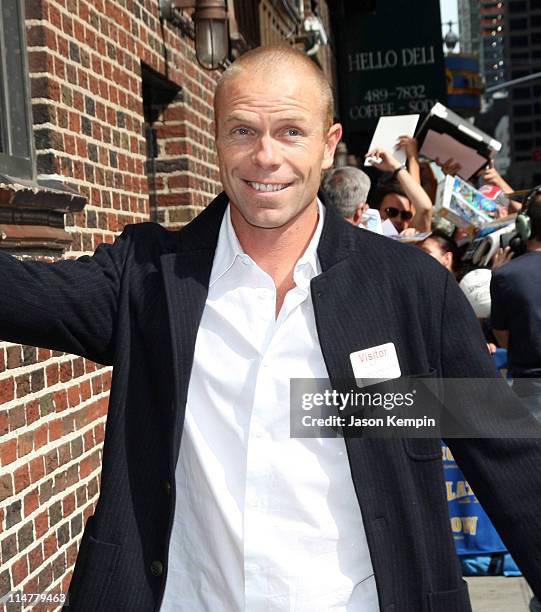Beach volleyball player Casey Jennings visits the "Late Show with David Letterman" at the Ed Sullivan Theater August 27, 2008 in New York City.