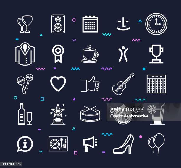 night out & party tours line style vector icon set - dark beer stock illustrations