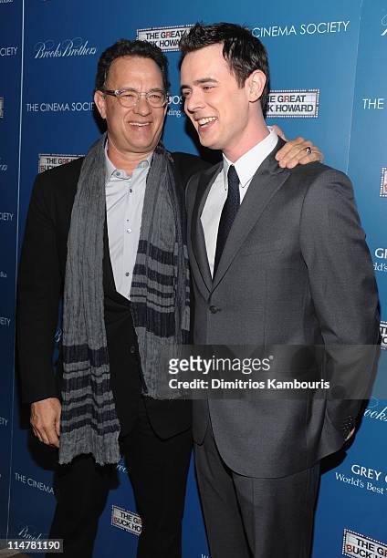 Actors Tom Hanks and Colin Hanks attend The Cinema Society and Brooks Brothers screening of "The Great Buck Howard" at the Tribeca Grand Screening...