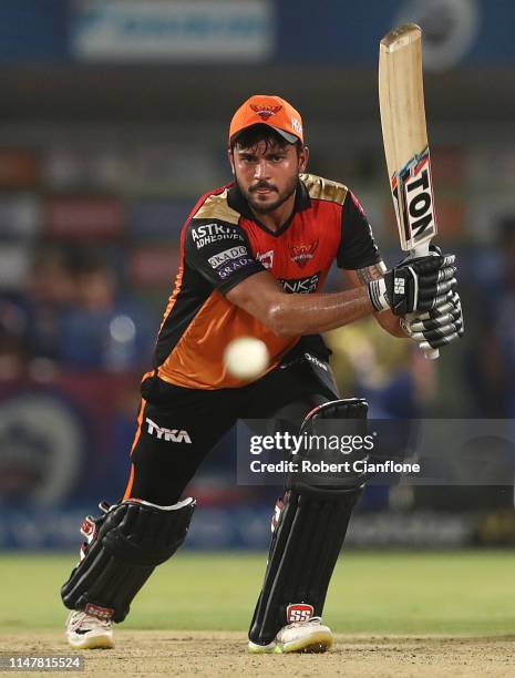 Manish Pandey of the Sunrisers Hyderabad bats during the Indian Premier League IPL Eliminator Final match between the Delhi Capitals and the...