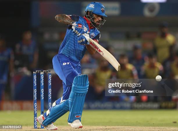 Shikhar Dhawan of the Delhi Capitals bats during the Indian Premier League IPL Eliminator Final match between the Delhi Capitals and the Sunrisers...