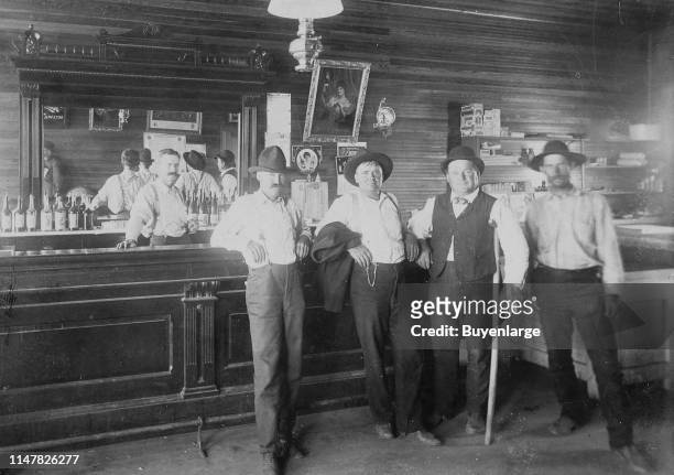 Wild West Saloon Great Signage Ca 1890S - Great Saloon Photograph Of Unknown Western Town. A Couple Of Wild West Cowboys With Two Townspeople And...