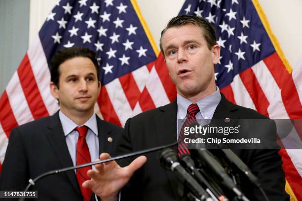 Sen. Brian Schatz and Sen. Todd Young talk about their proposed Tobacco To 21 legislation during a news conference at the U.S. Capitol May 08, 2019...