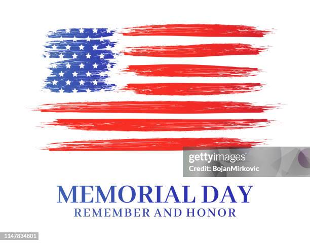 ilustrações de stock, clip art, desenhos animados e ícones de memorial day poster. watercolor art paintbrush usa american flag. remember and honor. vector illustration. - american flag banner