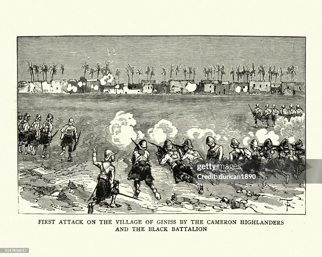 Cameron Highlanders attacking the Village of Giniss, 19th Century