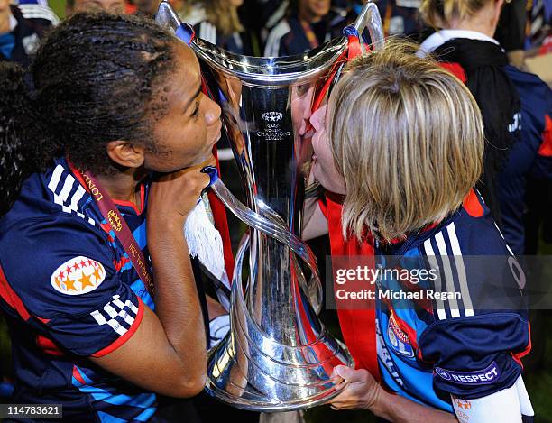 Laura Georges and Sonia Bompastor of Lyon celebrate with the trophy during the UEFA Women's Champions League Final between Lyon and Turbine Potsdam...