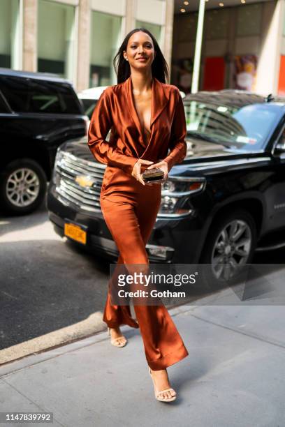 Lais Ribeiro is seen in Midtown on May 08, 2019 in New York City.