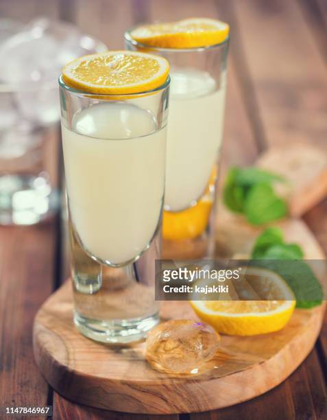 italian limoncello,traditional liqueur with lemons - sorrento imagens e fotografias de stock